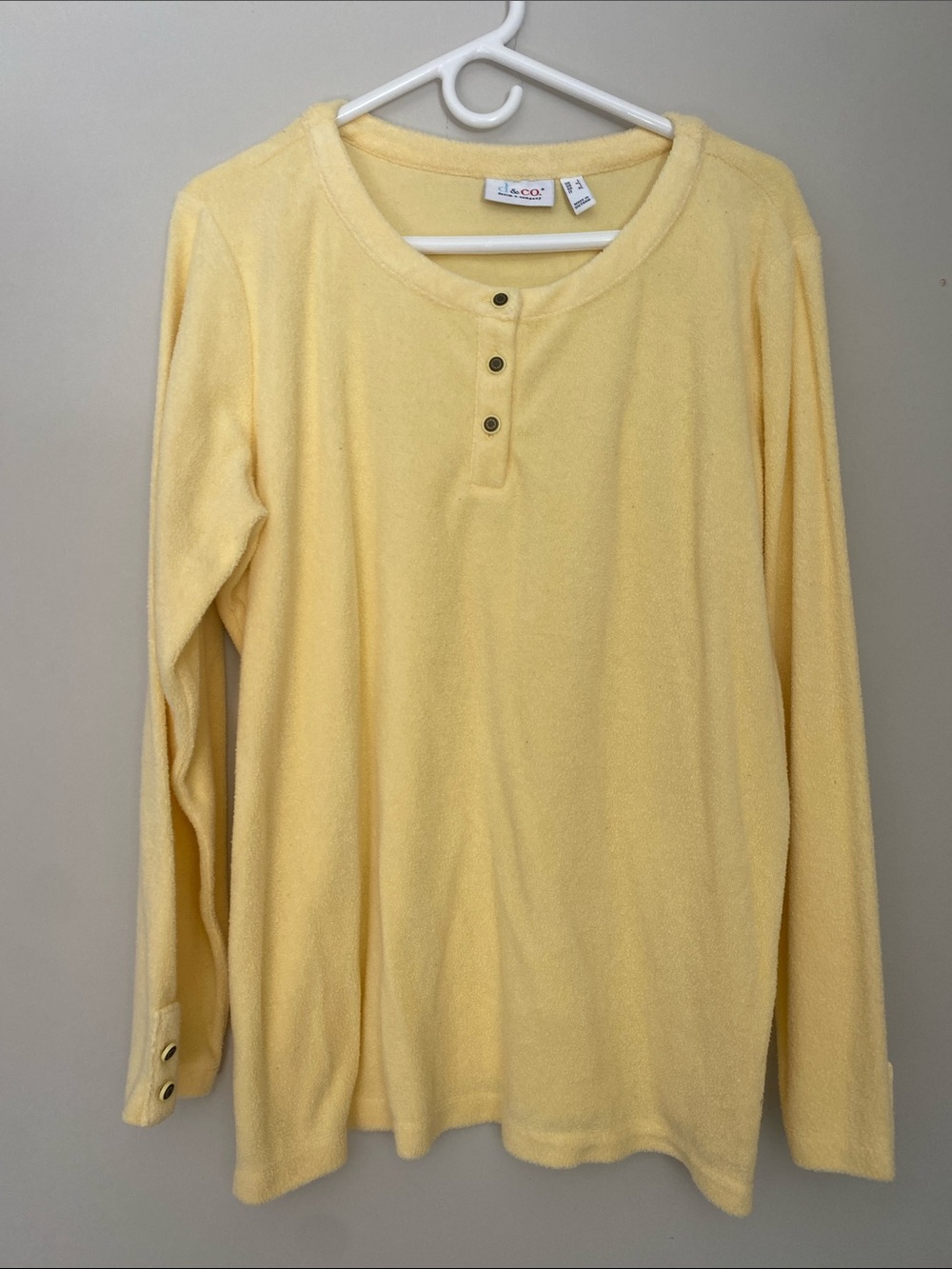 D & Co. Women's Long Sleeve Henley Tee in Pale Yellow